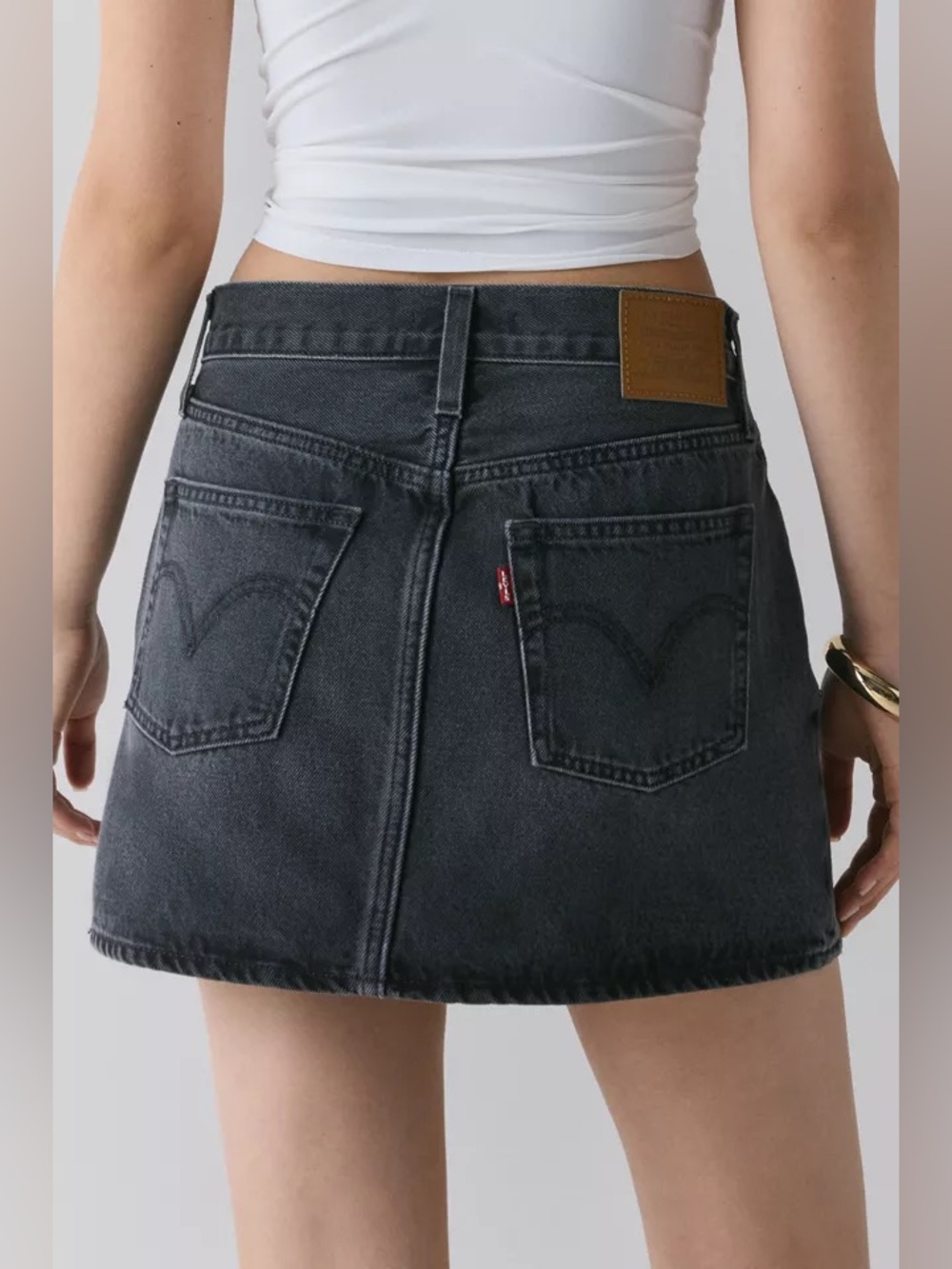 Levi’s® Icon Premium Denim Mini Skirt Faded Black Denim Button Fly Size 27